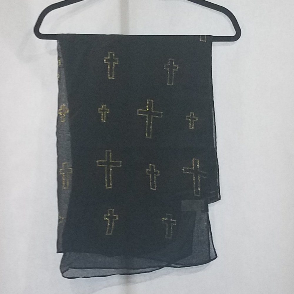Black/Gold Polyester Women Scarf